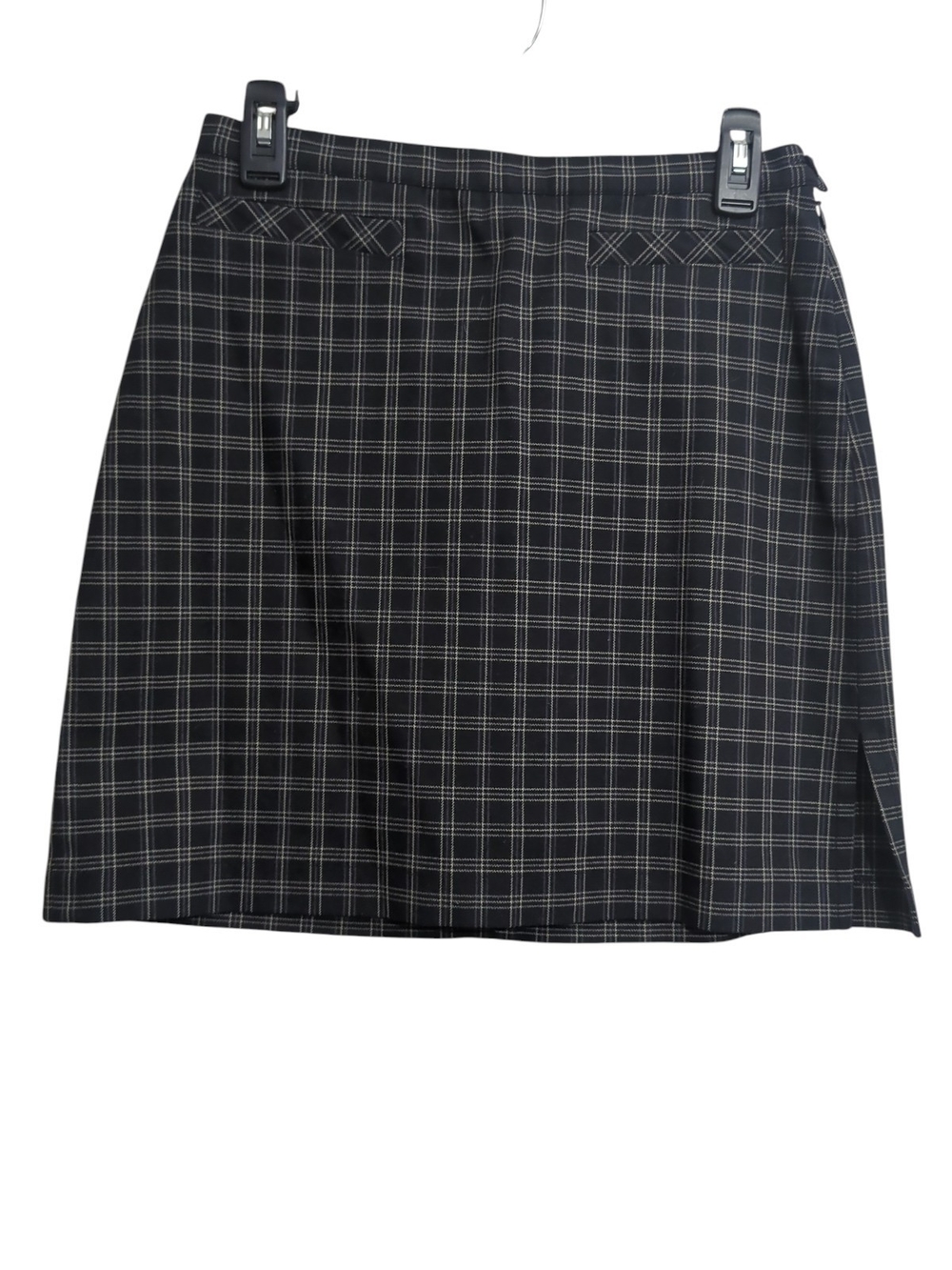 J.Crew Plaid Windowpane Mini Skirt Side Slit Black White Size 6 Dark Academia